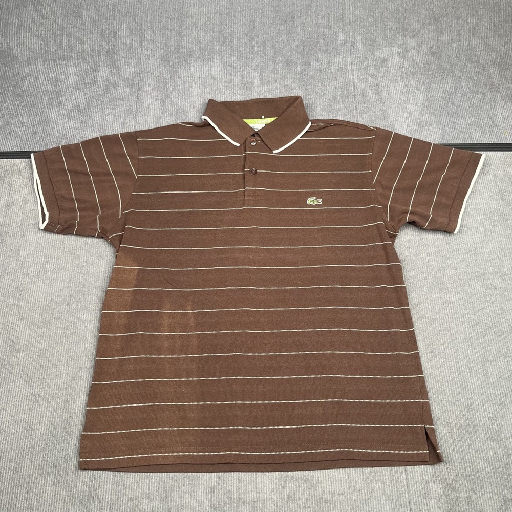 Vintage Lacoste Brown Striped Short Sleeve Pique Polo Shirt Size 4 US M y2K